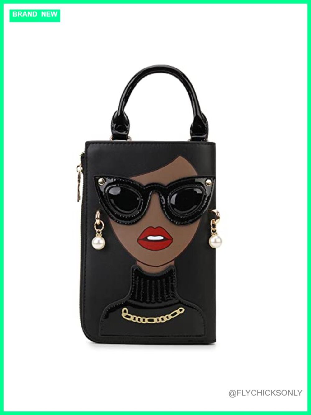 Novelty Lady Face Satchel PU Leather Top Handle Handbag Shoulder Bag Clutch
